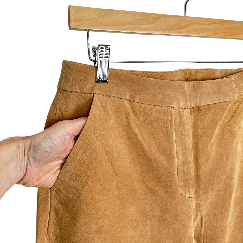 Vintage Womens Camel Tan Suede Leather Pants Size 10 Quiet Luxury Straight Leg - Picture 3 of 12